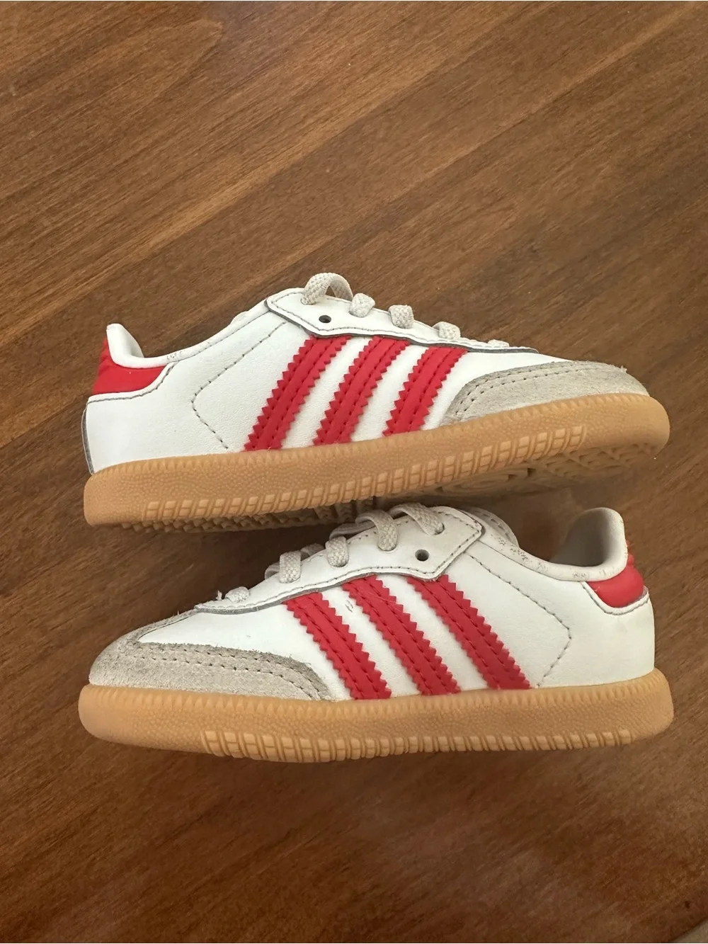 adidas Kids Samba Sneakers in White and Red with Gum Sole